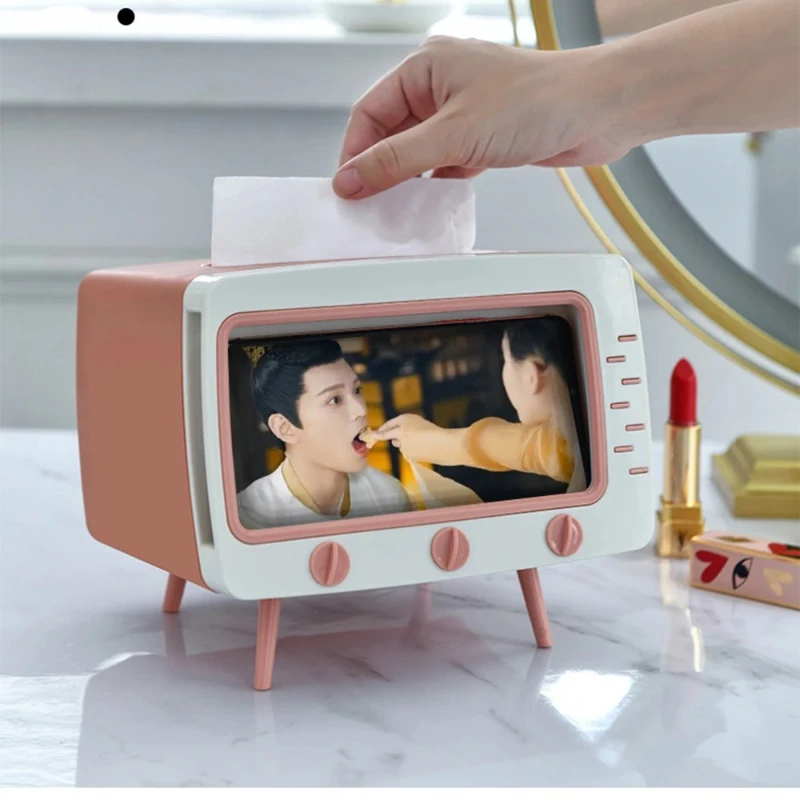 New TV Tissue Box Fun Cute Multi Functional Square Tissue Box Smartphone Phone Holder  for Living Room Night Stand Creative Gift
