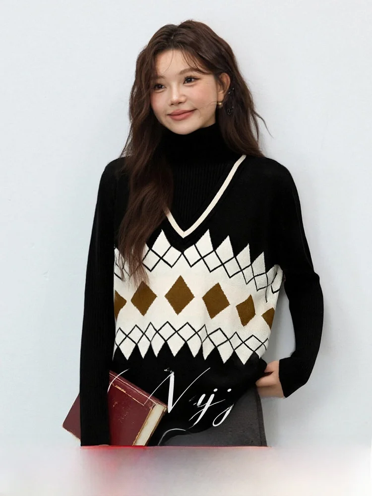 

Вязаный топ с эффектом похудения, с высоким воротником, модный базовый слой для женщин, зимний, новый, на пять сезонов, для дома, больших размеров