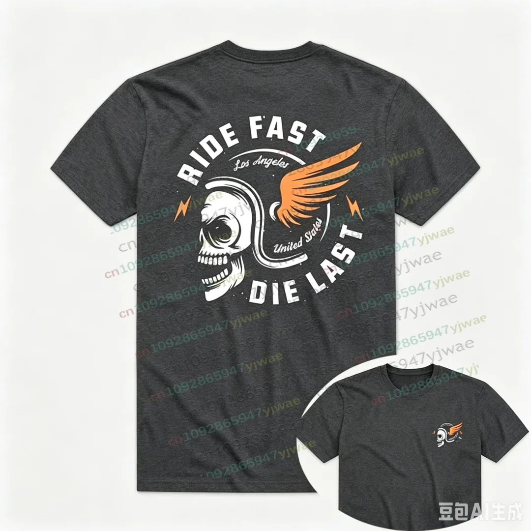 Harajuku Streetwear TShirt Men's Ride Fast Die Last Skulls Pattern Summer Casual TShirt Men Women Racing Short Sleeve Casual Top