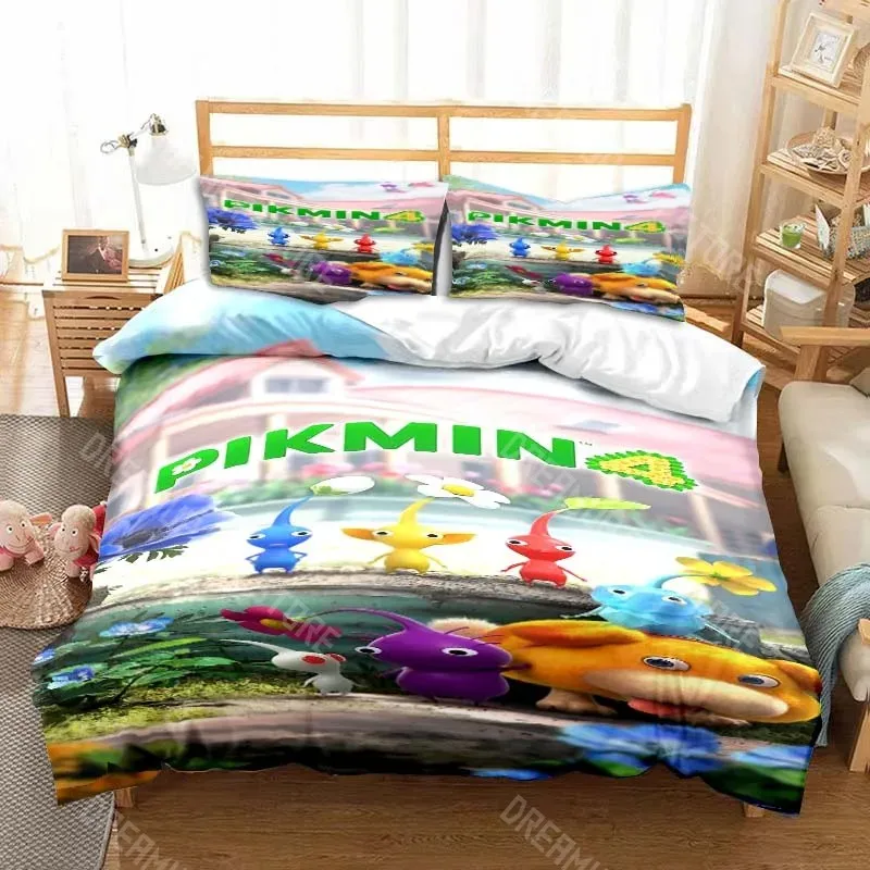 3D Printed Pikmin Game Bedding Set for Boys Girls Duvet Cover And Pillowcase Included Twin Queen King Full Single Double Sizes