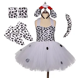 Dalmatian Dog Tutu Dress For Kids Animal Halloween Costume Spotted Toddler Puppy Dress Up Outfit Birthday Party Dresses 1-12Y