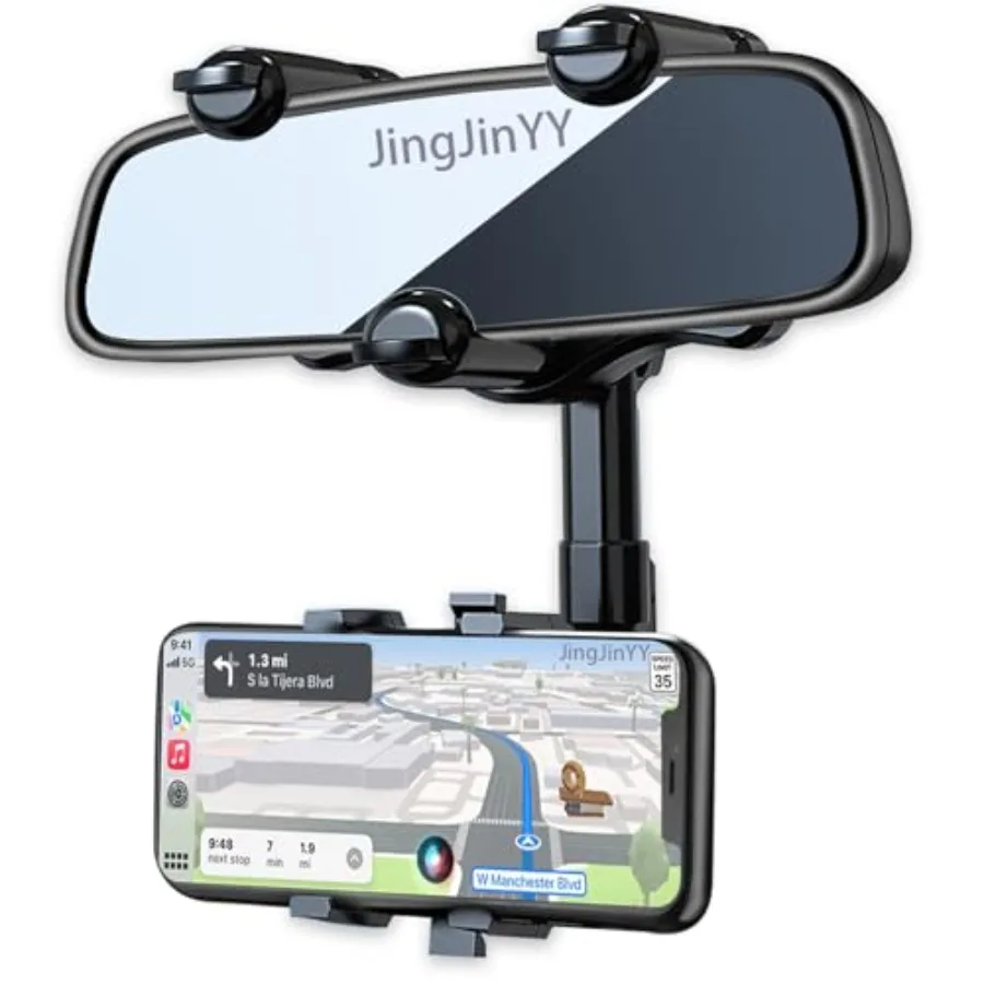 Soporte de teléfono para espejo retrovisor para coche, soporte de visión trasera giratorio 360 con longitud de brazo ajustable, multifuncional y GPS Universal