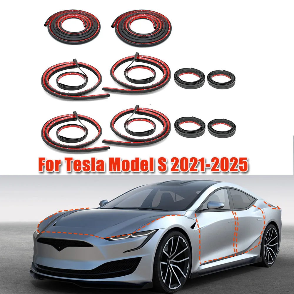 

Door Seal Soundproof Kit for Tesla Model S 2012-2025 Rubber Weather Draft Seal Strip Wind Noise Kit Front Trunk Cover Strip