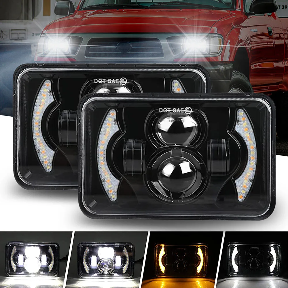 

4X6" Inch LED Headlights Hi/Lo Beam With White Amber DRL For H4651 H4652 H4656 H4666 Car Truck Conversion Offraod