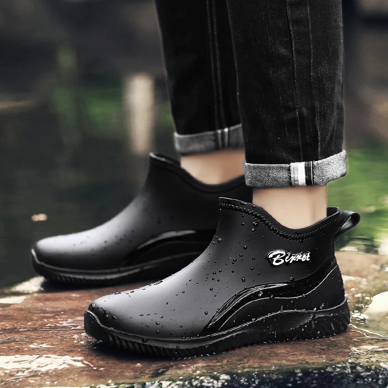 Men's casual rain boots four season waterproof anti-slip wading fishing water shoes chef kitchen work car wash outdoor rain shoe