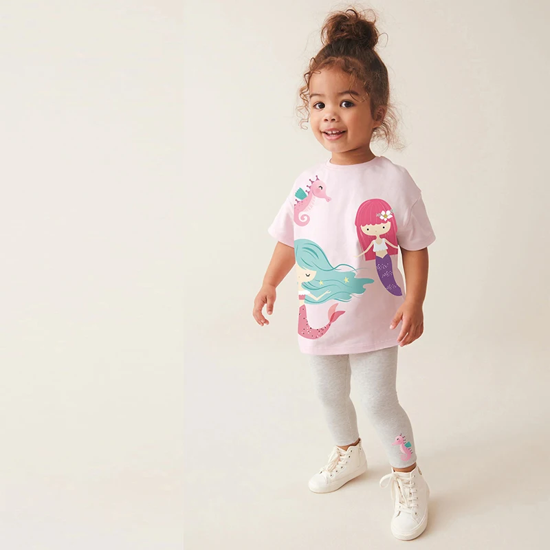 Little maven 2025 New Tracksuit Summer Cotton Baby Girls Children\'s Clothing Sets Cartoon Mermaid Tops+Pants Kids Clothes