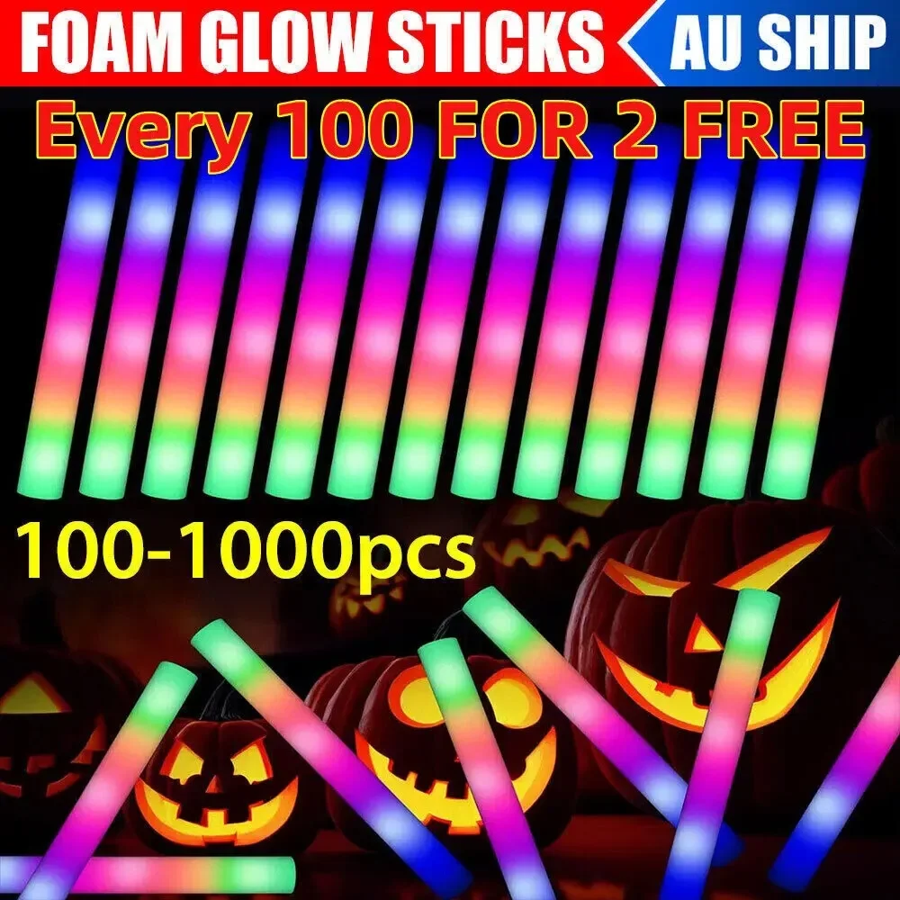 102pcs LED Glow Sticks Bulk Colorful RGB Glow Foam Stick Cheer Tube Dark Light for Xmas Birthday Wedding Party Supplies 35cm