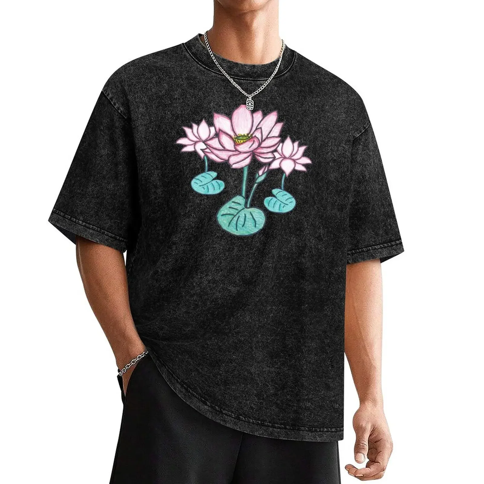 Beautiful Hand Drawn Lotus Flowers T-Shirt Blouse quick drying anime stuff oversized graphic tee mens designer t shirt