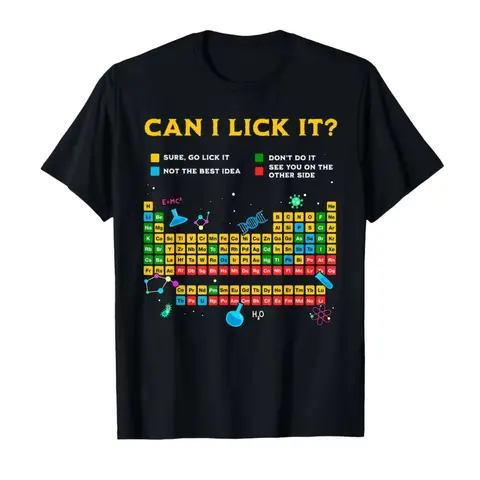 Can I Lick It tabla periódica divertida camiseta de estudiante de maestro de ciencias para hombres y mujeres 100_ camisetas de algodón camisetas de manga corta