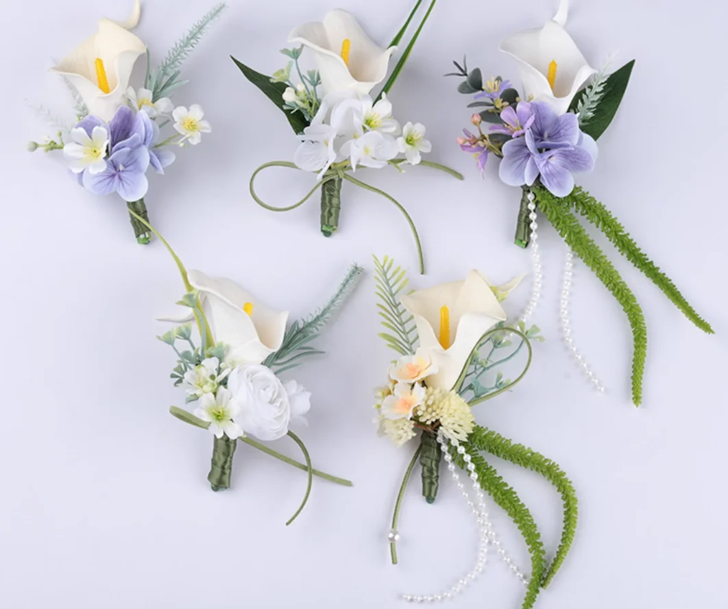 

Свадебный моделирующий корсаж в корейском стиле, белые и зеленые сказочные цветы ручной работы для невесты и жениха, чтобы получить замуж высоким