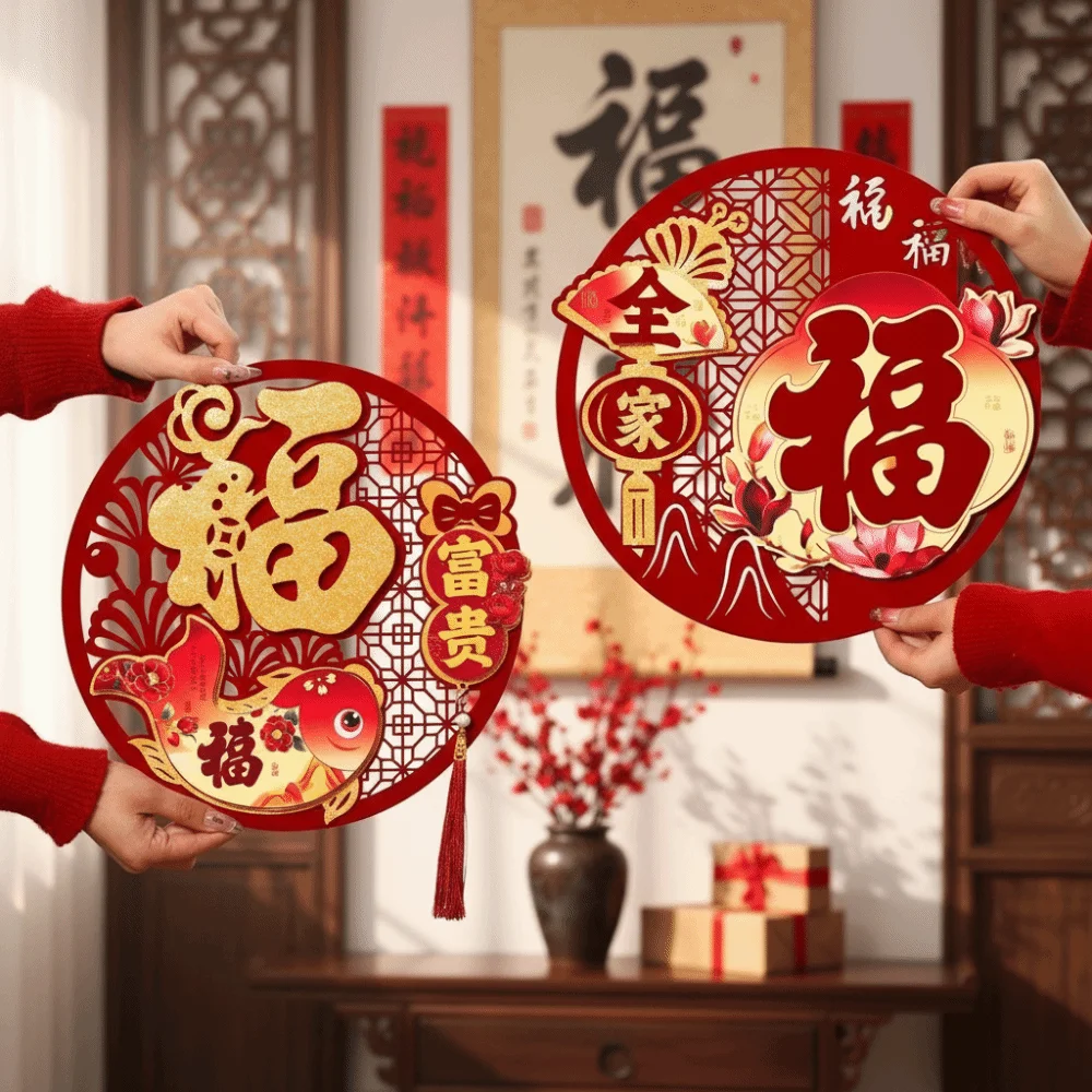 

Chinese Style 3D Fu Character Door Sticker Traditional Thickened New Year Wall Sticker Flocked Blessing Lucky Word Decal