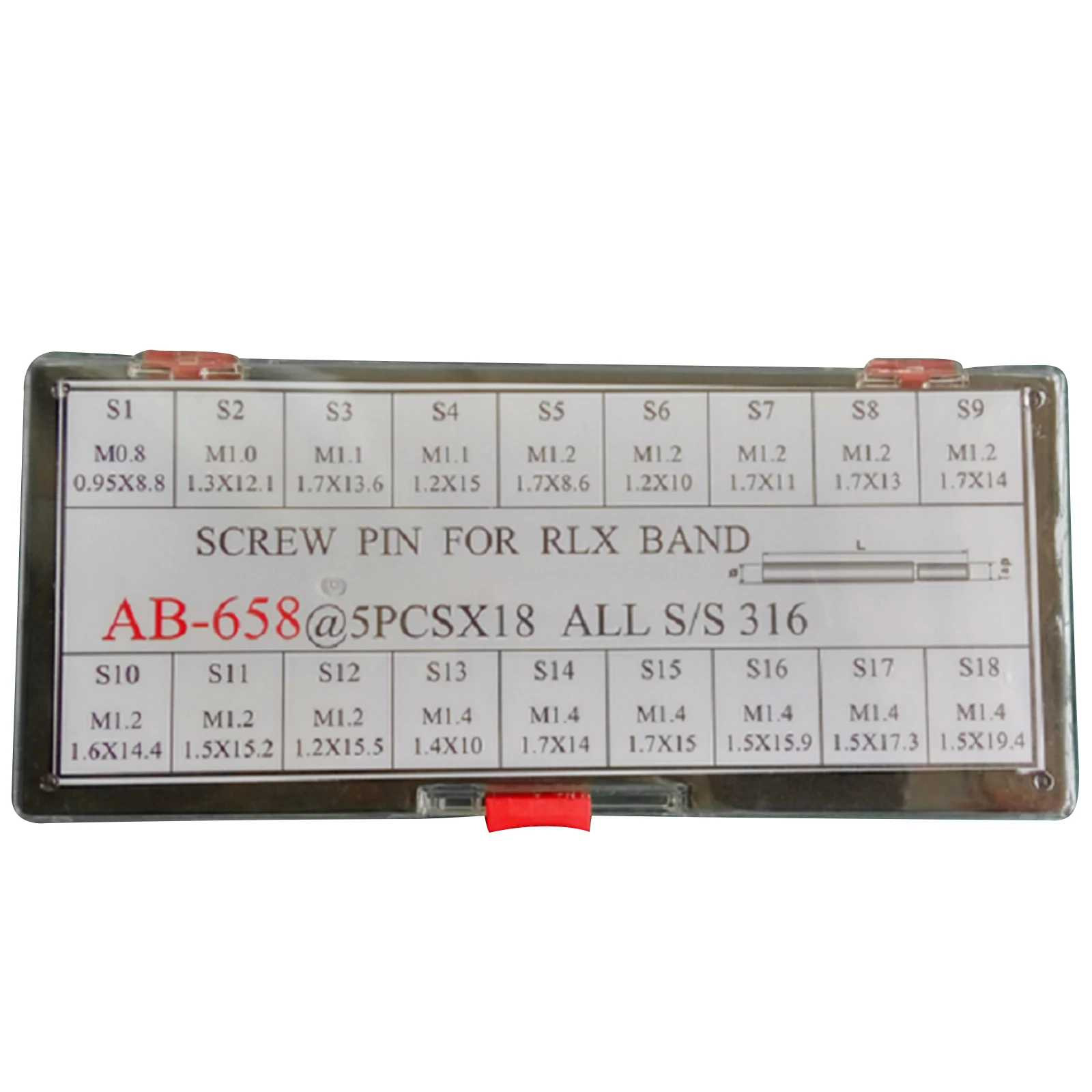 90PCS 18 Sizes Generic Stainless Steel Screw Pins Links 0.8-1.4mm Thread for Rolex for Rlx Watch Band Bracelet Strap Watch Parts