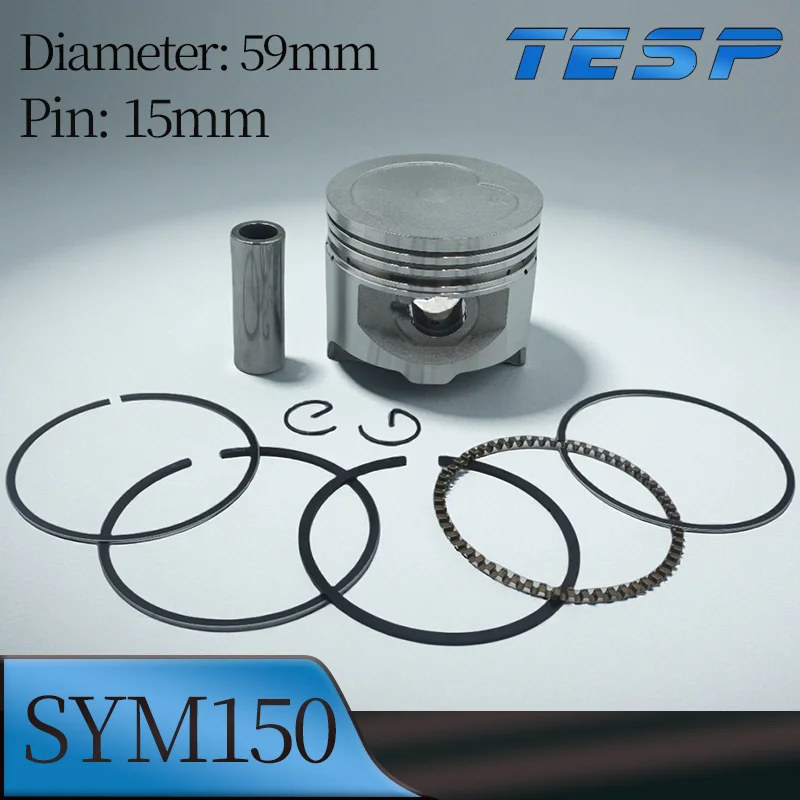 Kit de pistón de motocicleta para patinete SYM150 SYM 150cc SanYang, conjunto de pistón de pasador de muñeca de 59mm de diámetro y 15mm con anillos