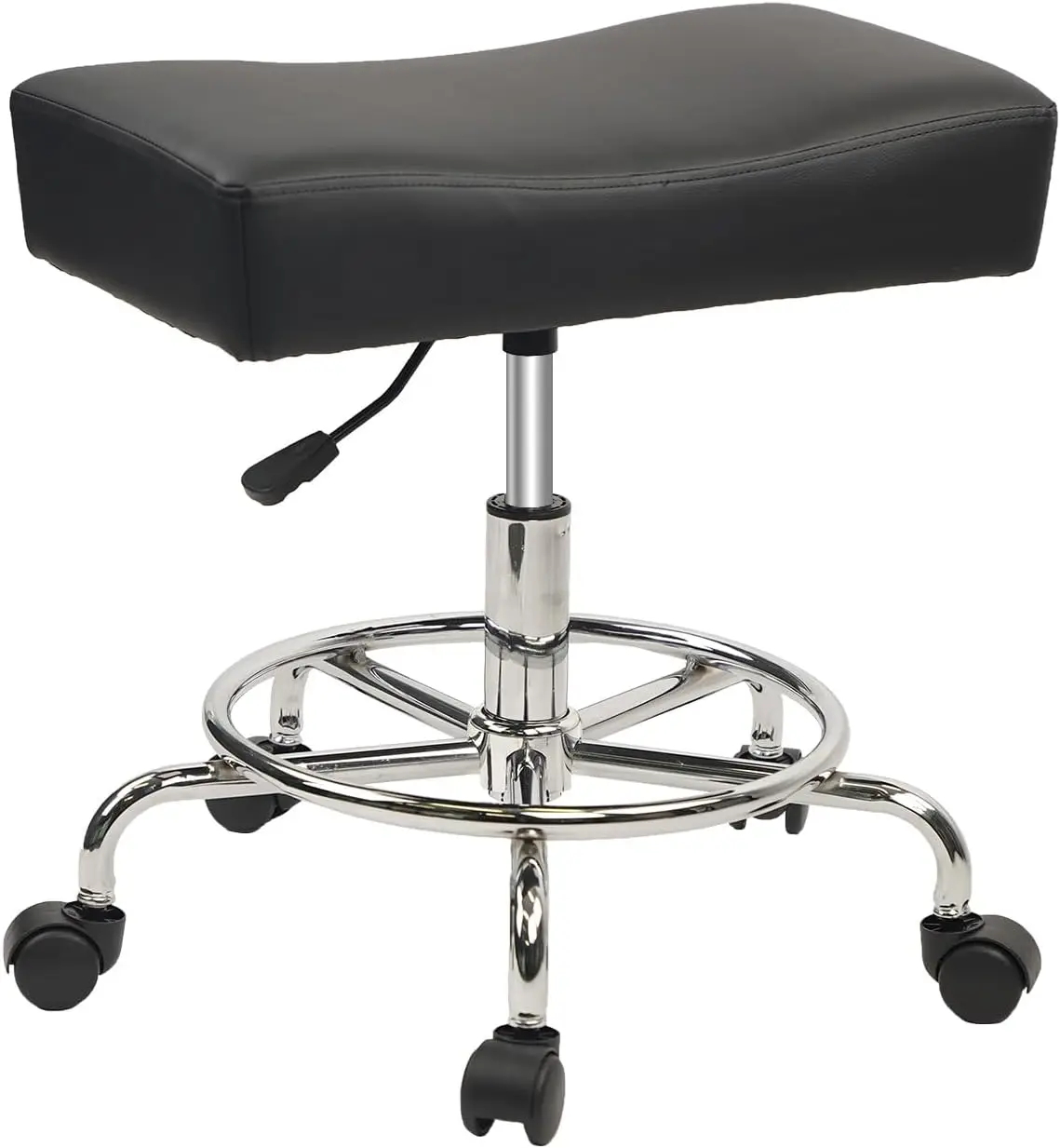 

Heavy Duty Adjustable Rolling Stool with Foot Rest, PU Leather Seat for Spa Salon Tattoo Massage Barstool, Black