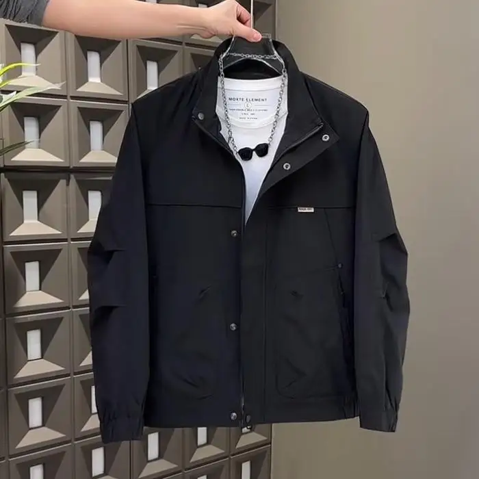 

Весенне-осенняя мужская куртка с воротником-стойкой, рабочая одежда на молнии, молодежная модная простая персональная верхняя одежда из полиэстера, подставка