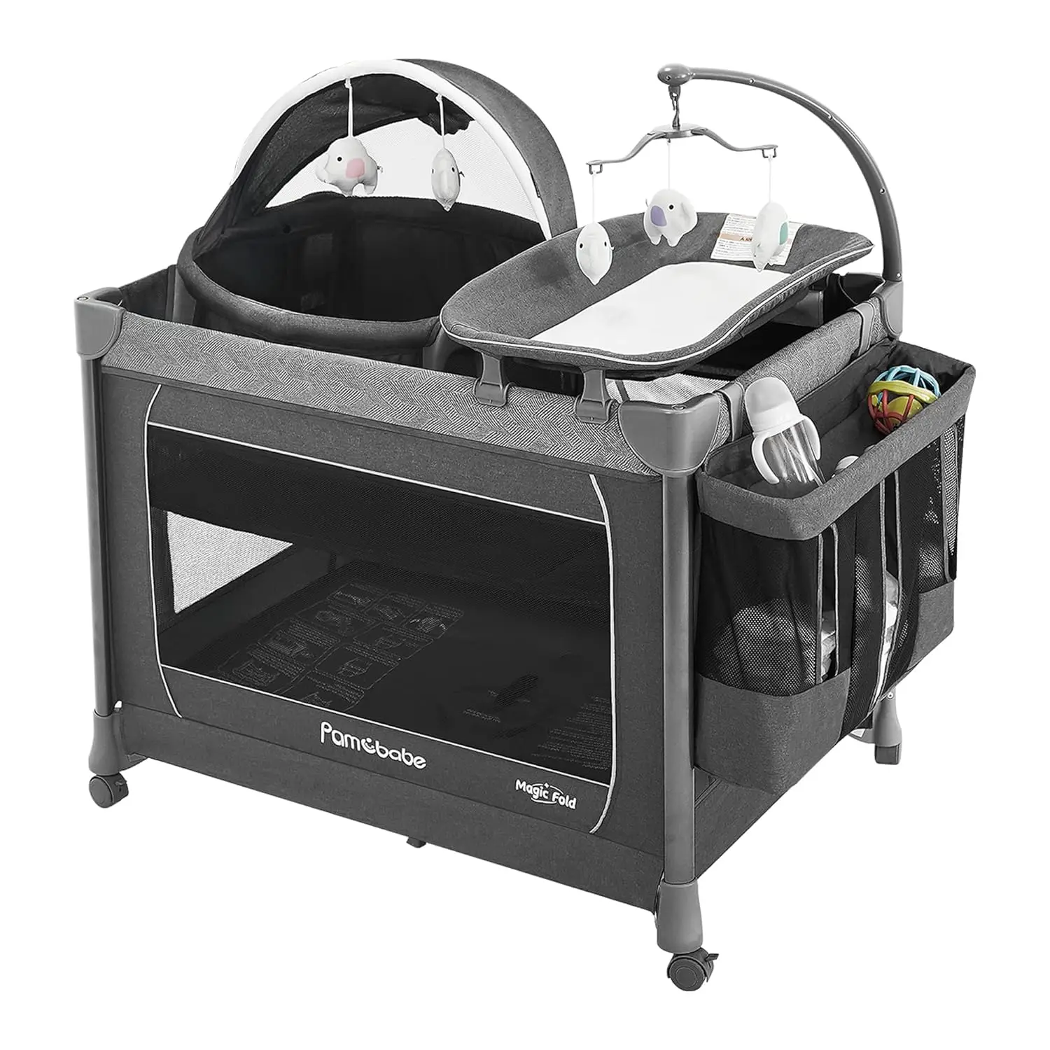 5-in-1 Portable Baby Playard with Quick Setup, Safe Steel Frame, Changing Table & Locking Wheels