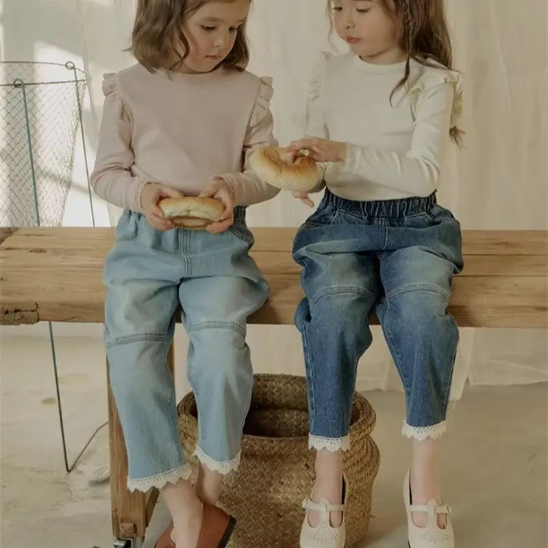 

Spring Girl New Kids pants Fashion Children's Clothes straight jeans Mother Kids loose casual denim Trousers