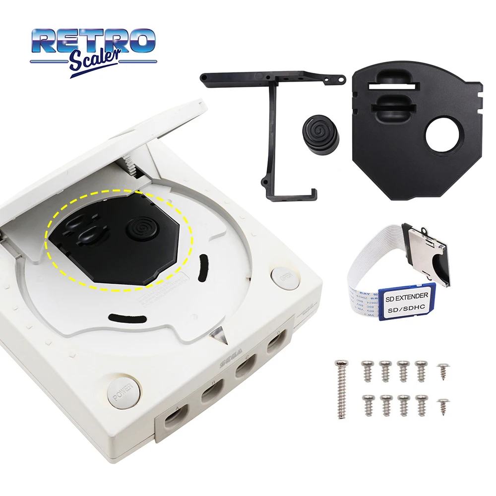 Retroscaler Black Remote SD Card Mount Kit for GDEMU Mounting Bracket Optical Drive Replacement  for SEGA Dreamcast VA1 Console