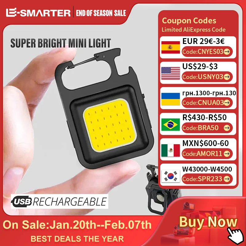 Super Bright Keychain Flashlight Mini COB Portable Work Light USB Rechargeable Outdoor Camping Fishing Pocket Lamps With Magnet