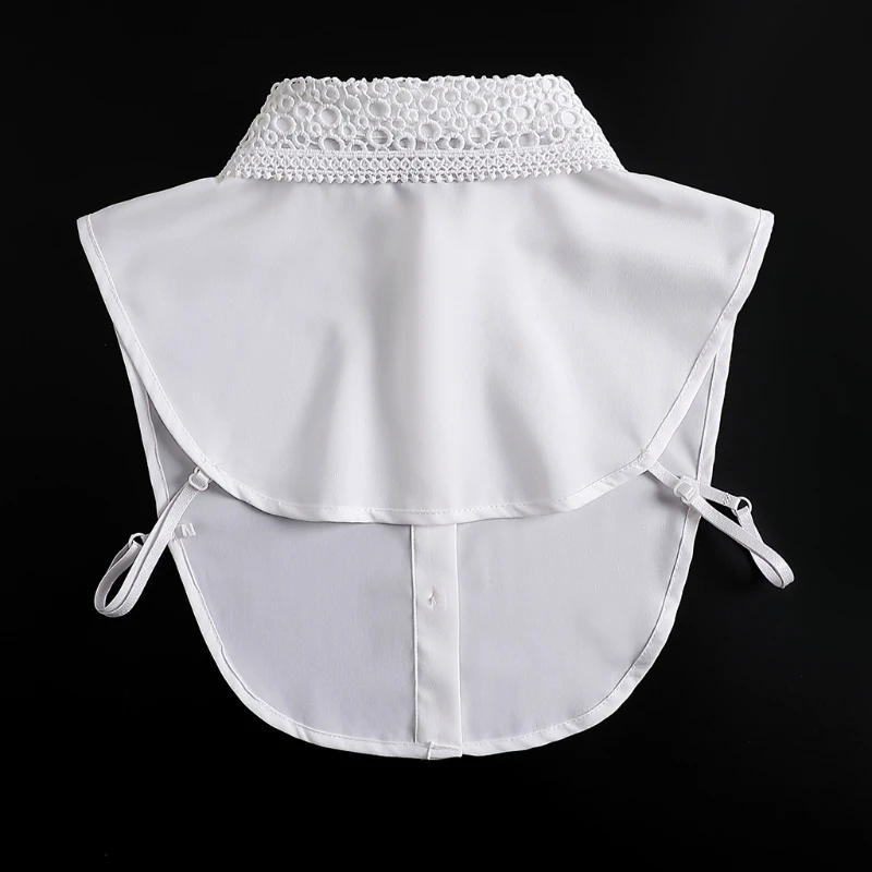 Senhora do escritório elegante camadas falsa destacável blusa dickey oco para fora bordado círculo padrão renda lapela