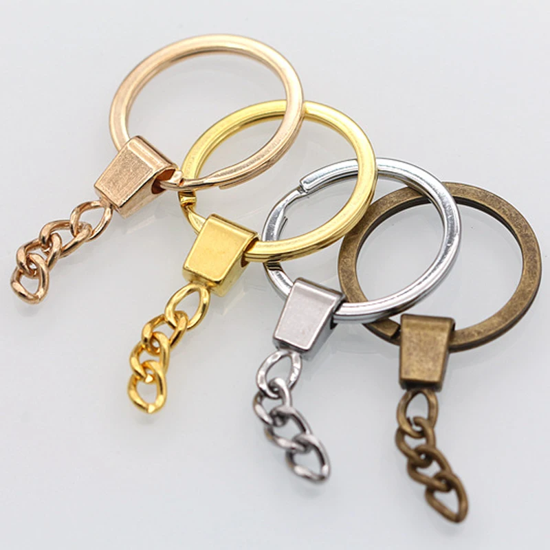 50pc Manufacturers supply high quality 2.0x30mm flat ring alloy head +3 grinding chain metal key ring diy keychain accessories