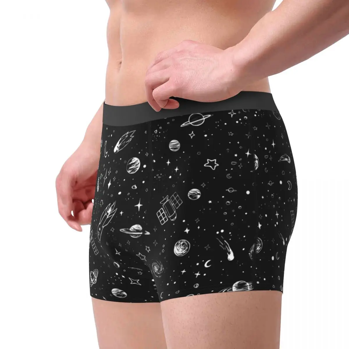 Space Starry Night Underwear Planets Print Men Panties Printed Plain Trunk Trenky Boxer Brief Plus Size 2XL