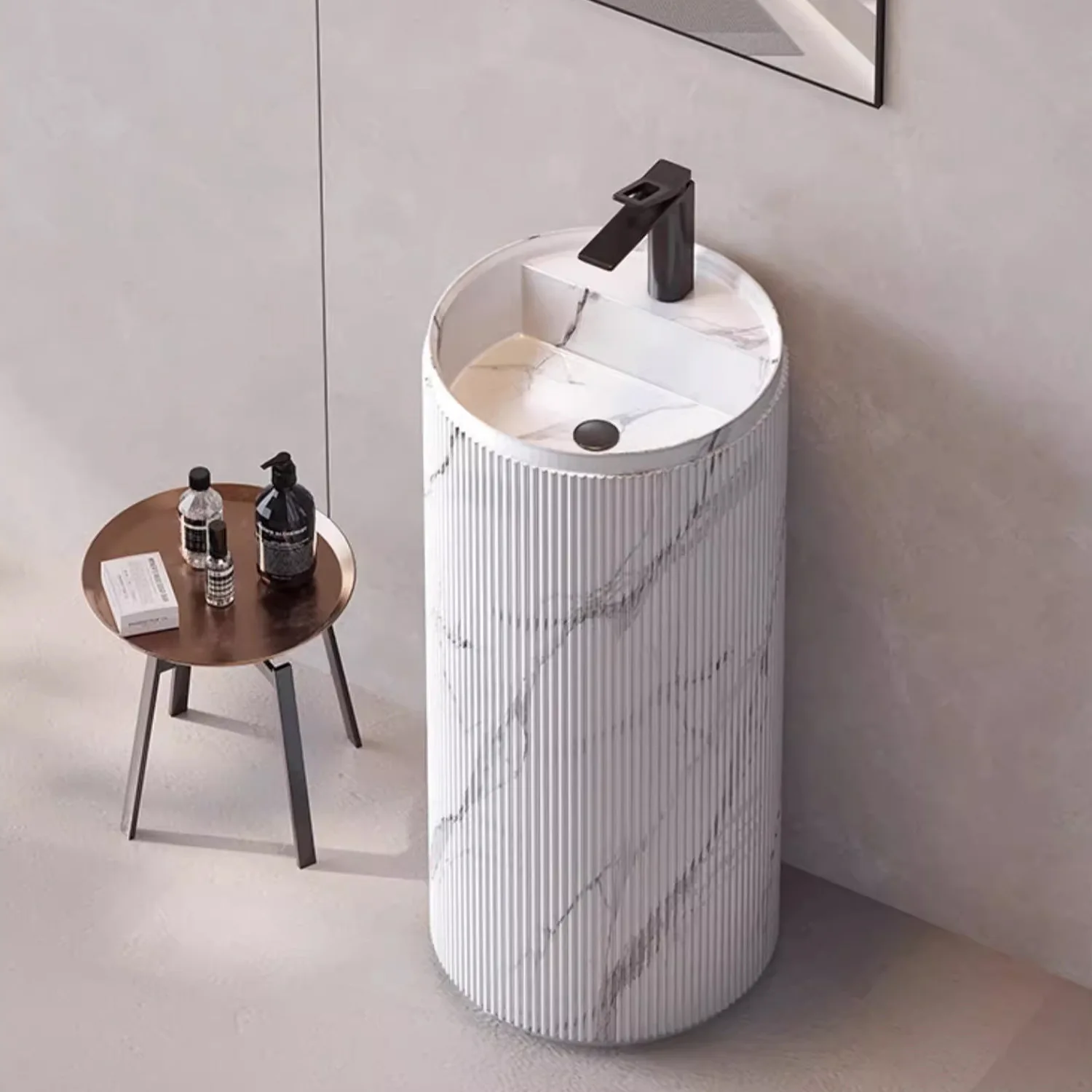 Nordic white water transfer column basin, home hotel homestay wash basin, round square column type wash basin