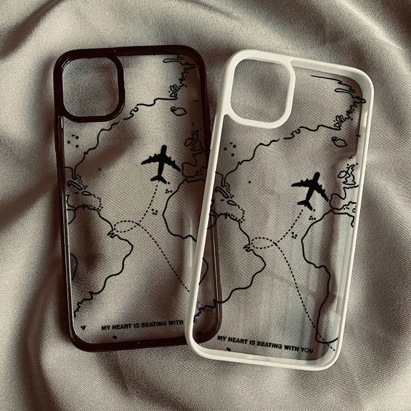 Travel-nspired Airplane Route Desian Phone Case For iPhone 16 15 14 13 12 11 Pro Max XR X XS Max 7 8 16 Plus SE2 Clear Cover image 2