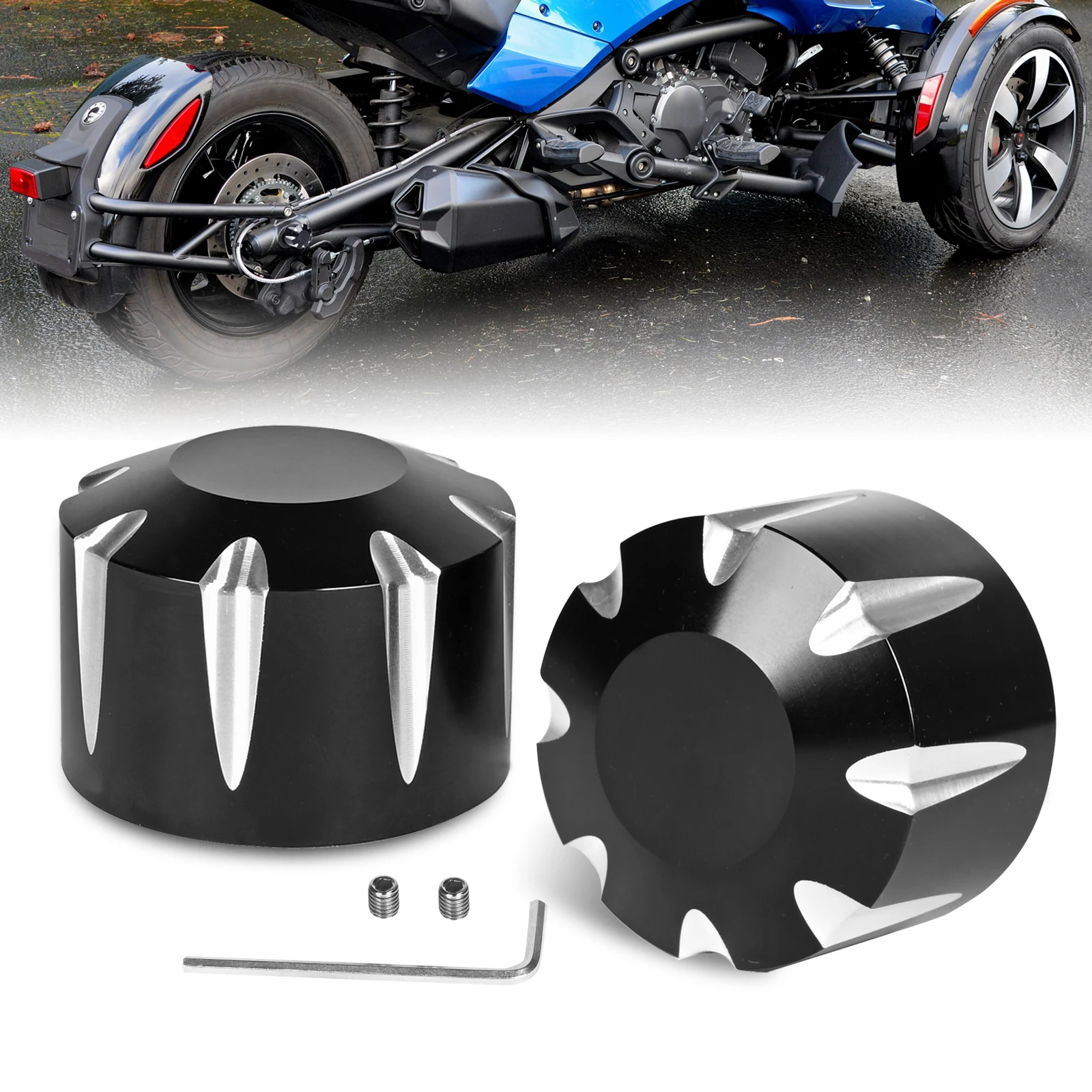 For Spyders RT Rear Axle Nut Cover Caps, Pair Aluminum Axle Caps For Cam-Am Spyder 2008-Later RT, F3, GS/RS, ST All Models