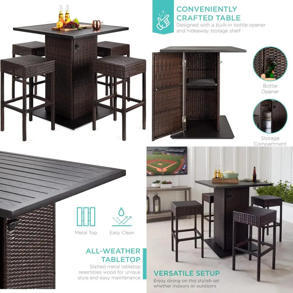 Outdoor-Barset aus Korbgeflecht für Terrasse und Pool mit Flaschenöffner und Ablagefach