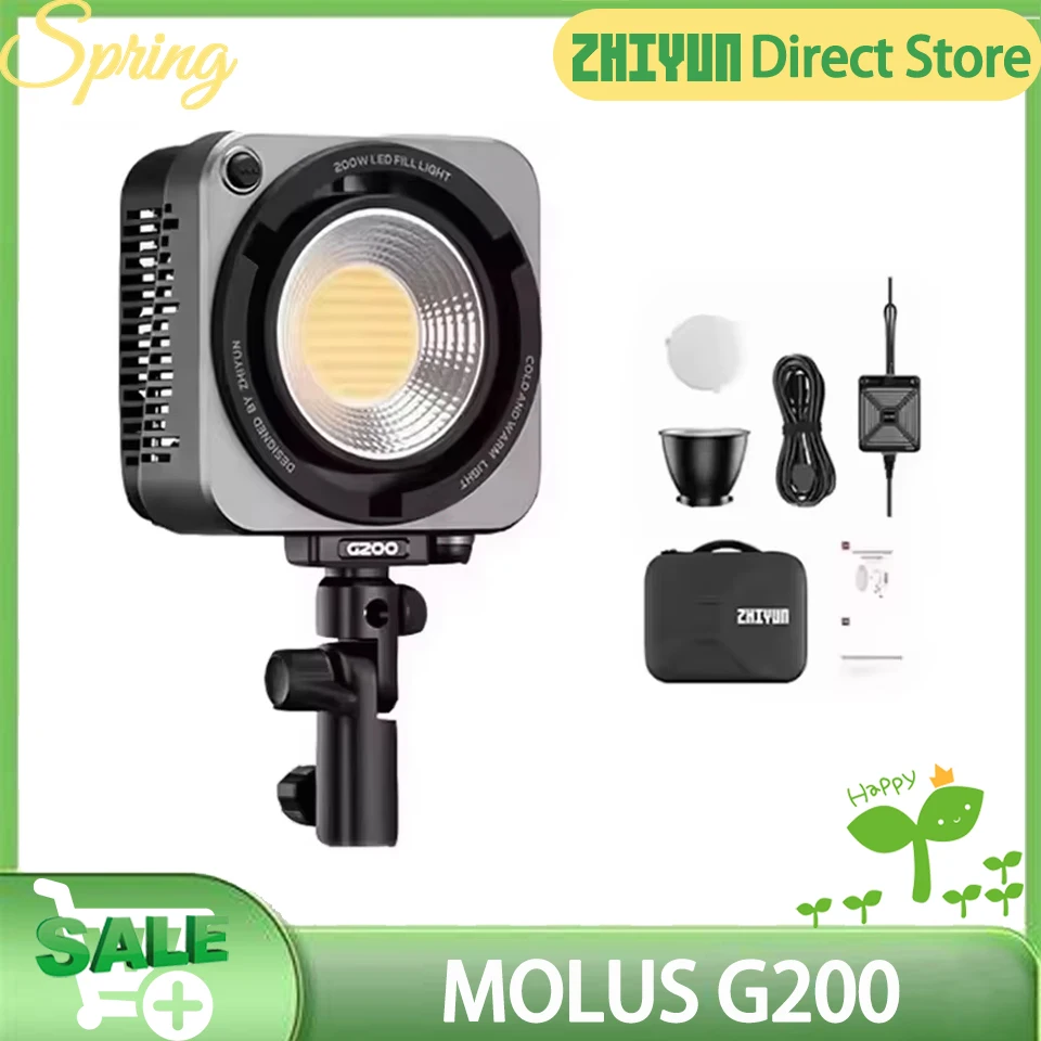 ZHIYUN MOLUS G200 APP Controls 200W and 300W LED Camera Lighting 2700K-6500K Fill Light  for Outdoor Shooting and Studios