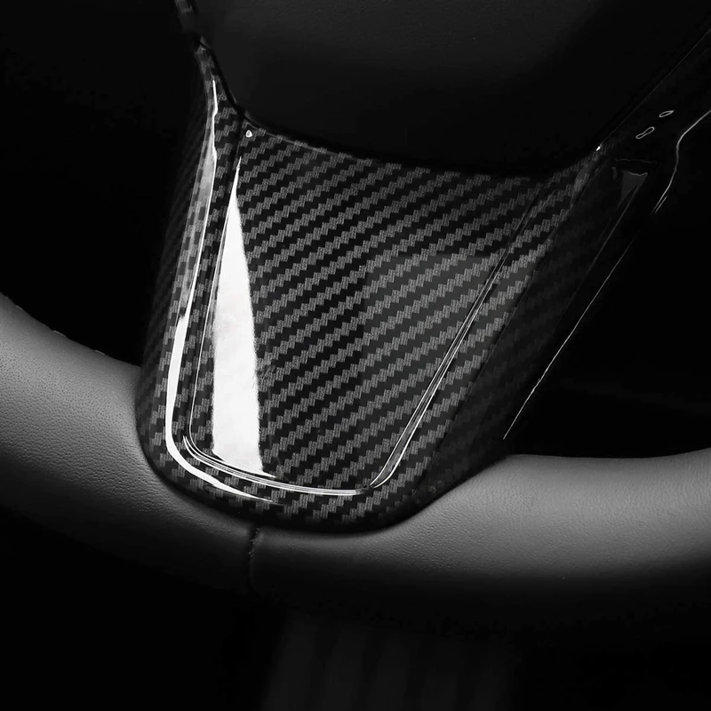 Car Interior Cover for Tesla Model 3 Y 2017-2020 Carbon Fiber Steering Wheel Protective Frame Patch Trim Accessories