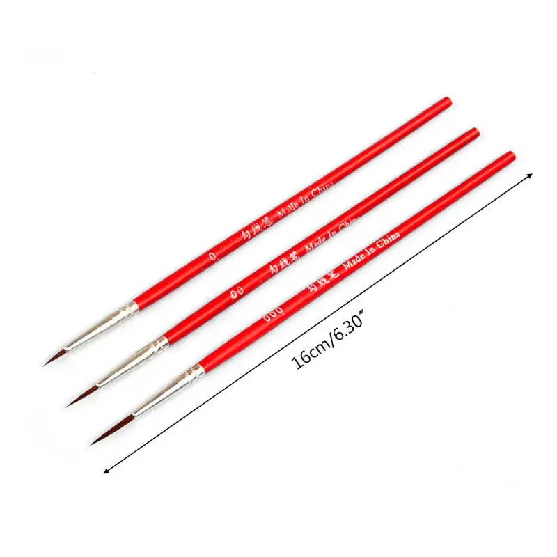 3pcs/set 0 00 000 Nylon Brush Hook Line Pen Professional Fine Tip Drawing Brushes for Acrylic Watercolor Oil Painting