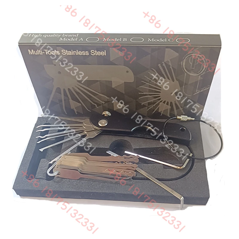 رئيس قابل للتبديل 24 قطعة الفولاذ قفل اختيار سكين الجيب اختيار EDC المحمولة جاك سكين جيب ضوء سهلة حمل أدوات الأقفال #1