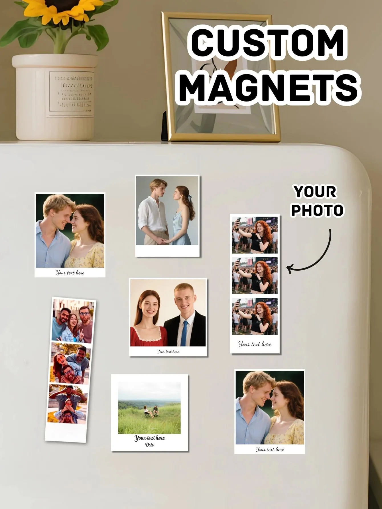 Customized Photo Strips Magnets, Personalized Photo Booth Family Photo Memento Gifts, Engagement Photo Fridge Magnets
