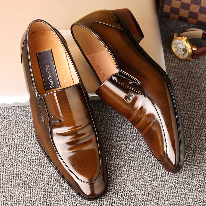 

Luxury Brand Men's Business Leather Shoes Fashion Slip on Dress Office Shoes for Men Genuine Leather Oxfords Zapatos Hombre