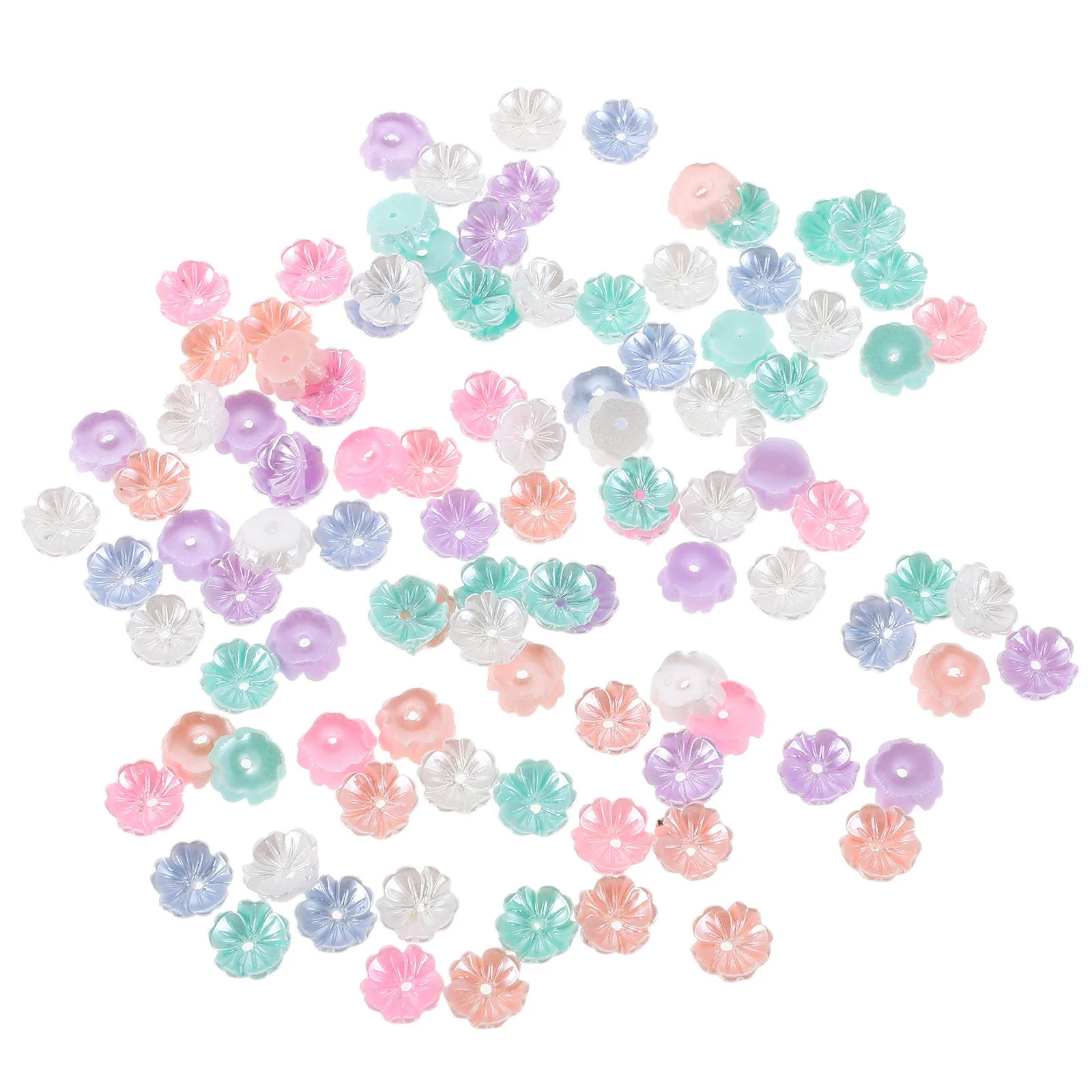 

100Pcs Five Petal Faux Pearl Flower Beads Caps DIY Nail Art Charms Jewelry Making Bracelets Earrings Spacers Mini Flowers Charms