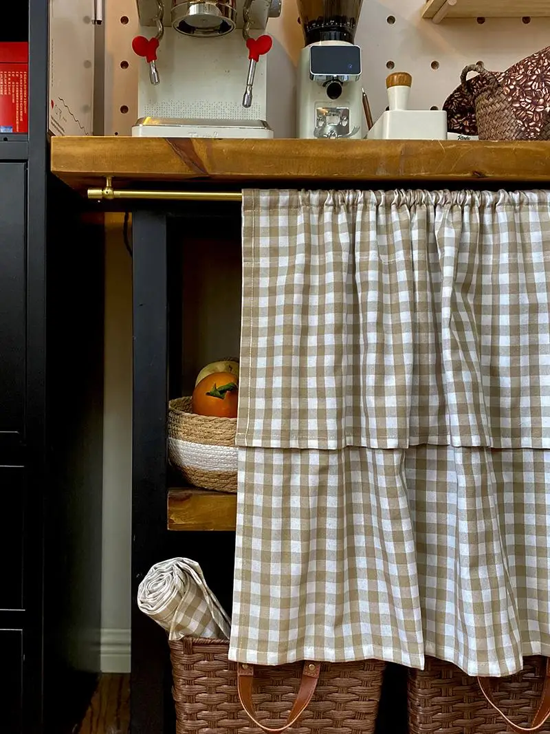 

Atmosphere Home Curtains for Living Room Checkered Retro Short Coffee Curtain Kitchen Finished Half Curtain
