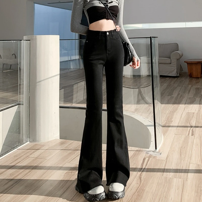 جينز قطيفة دافئ 025 جينز بناتي موجز عالي الخصر متوهج جينز نسائي قابل للتمدد من قماش الدنيم بنطلون جرس قيعان #5