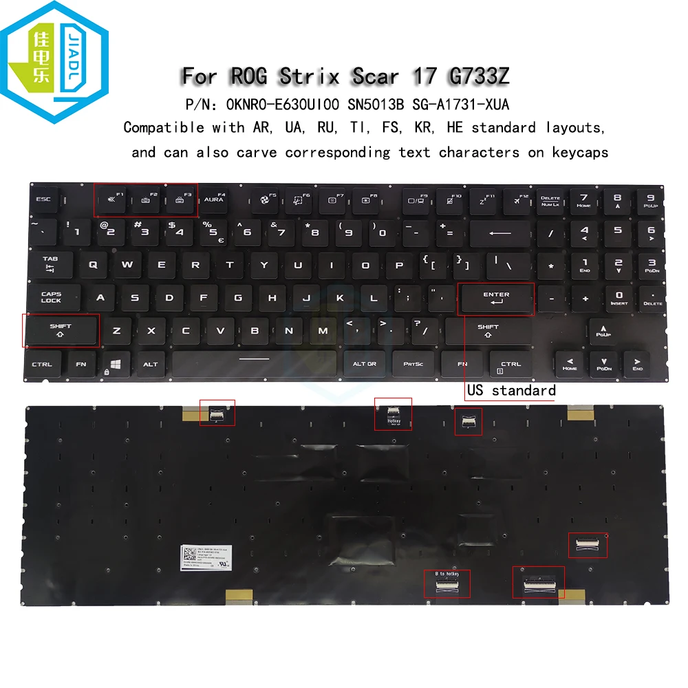 

New US English RGB Backlit Keyboard For Asus ROG Strix SCAR 17 G733Q G733 Gaming Laptop Colorful Backlight Replacement Keyboards