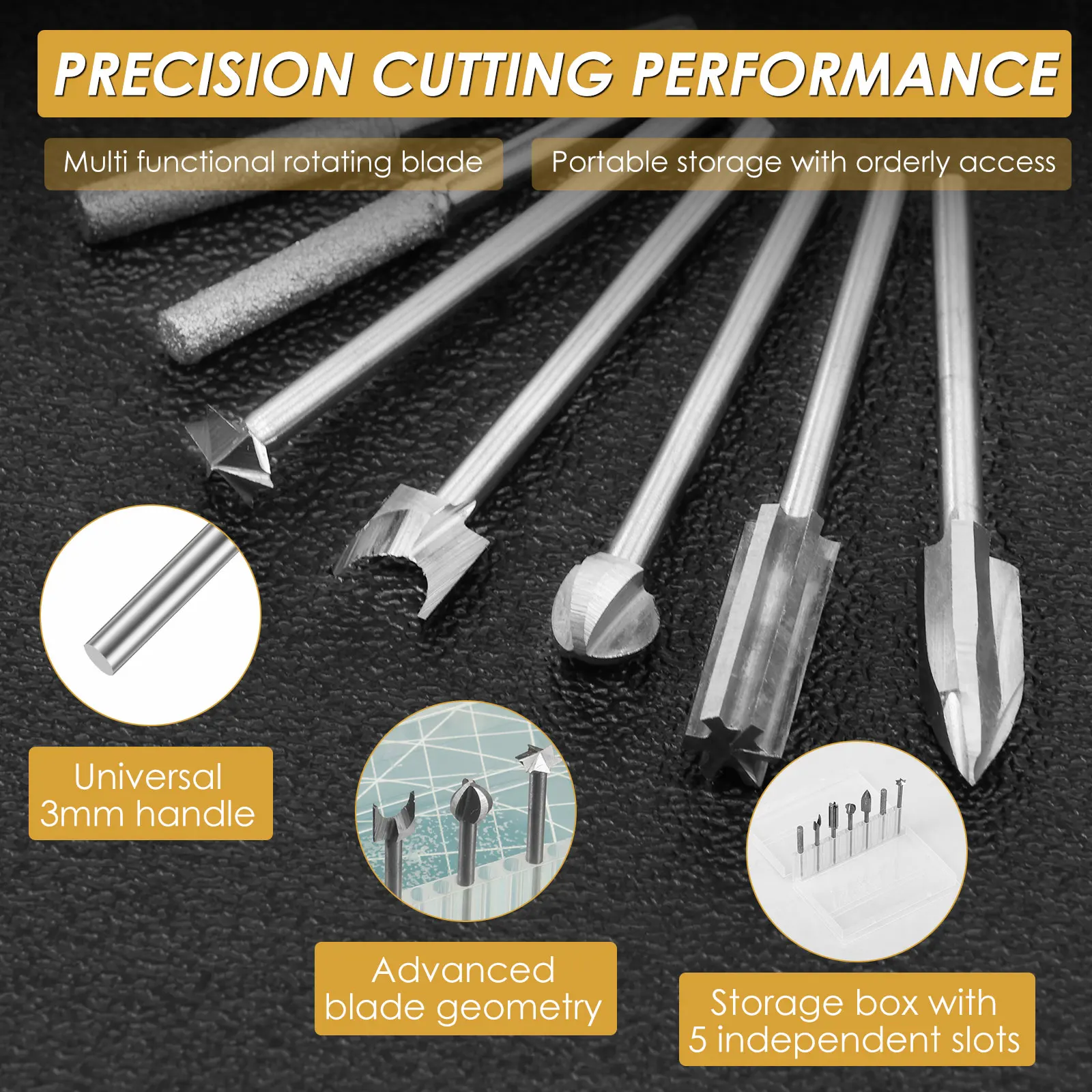 7-teiliges Drehwerkzeug-Holzschnitz-Bit-Set, 3 mm Schaft, weißer Stahl, Holzschnitzerei, Bohrer-Set für Holz, Metall, Schnitzen, Schleifmittel, Dremel-Werkzeug
