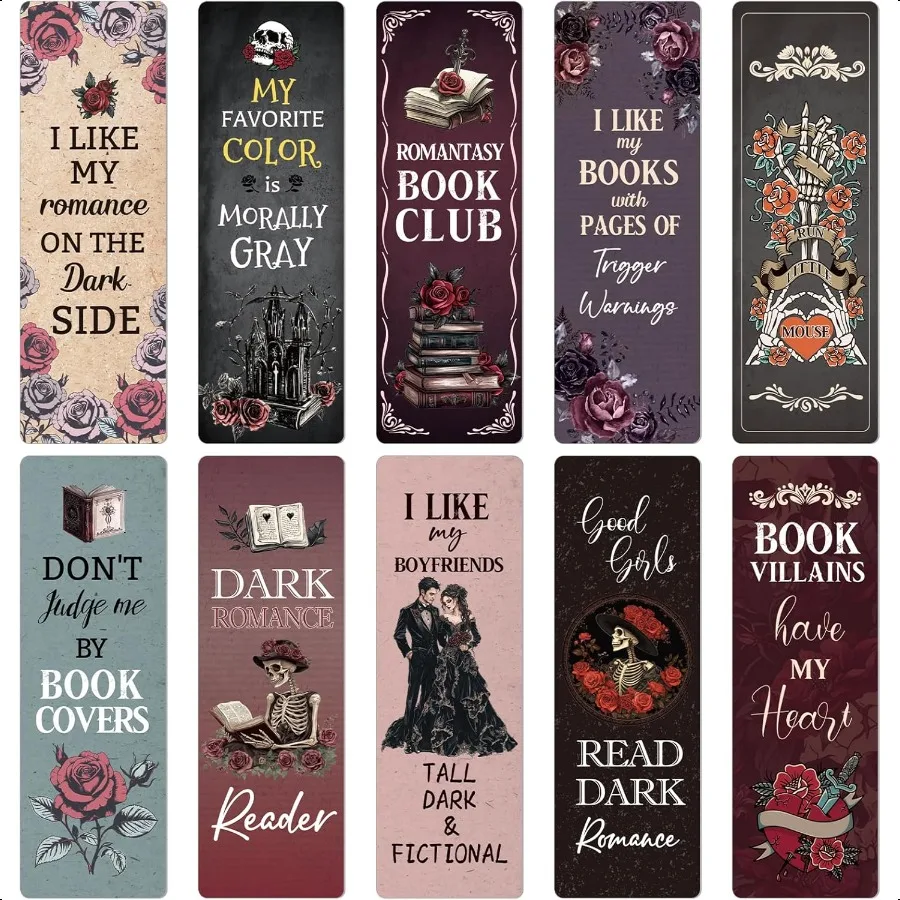 

Dark Romance Bookmarks Gifts 20PCS Gothic Book Marks Skeleton Flower Book Markers Double Sided Romantasy Bookmarks Gift for Wom