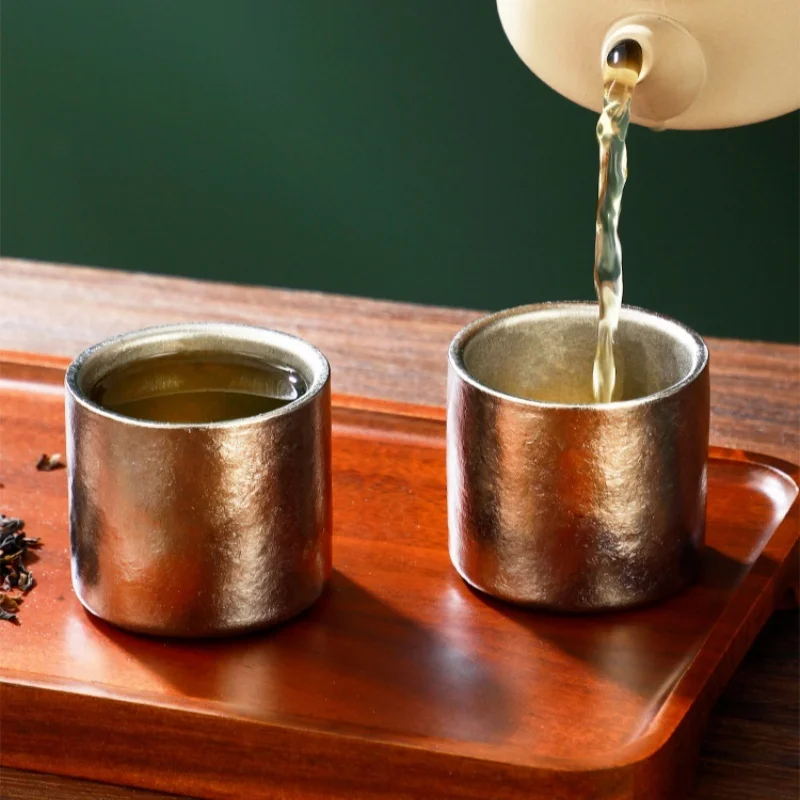 Pure Titanium Double-Wall Mini Coffee Mug,Outdoor Water Cups Silver-Gray Drinking Office Tea Mug 100 ml Luxury-Feel Coffee Cup