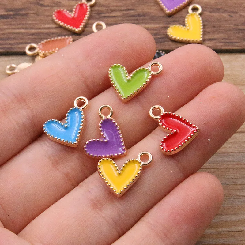 50Pcs  9x10mm Colorful Alloy Heart Charms Cute Love Enamel Pendant For DIY Bracelet Necklaces Earring Jewelry Making Accessories