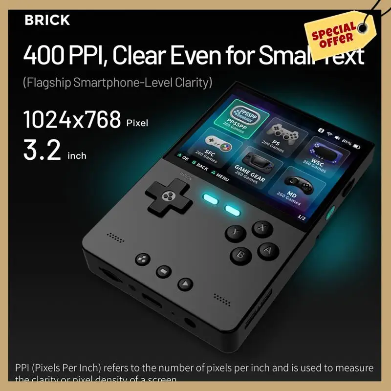 

BRICK Handheld Game Console 256GB Portable Linux Video Game Console 3.2Inch 1024X768 IPS Screen Retro Game Controller B
