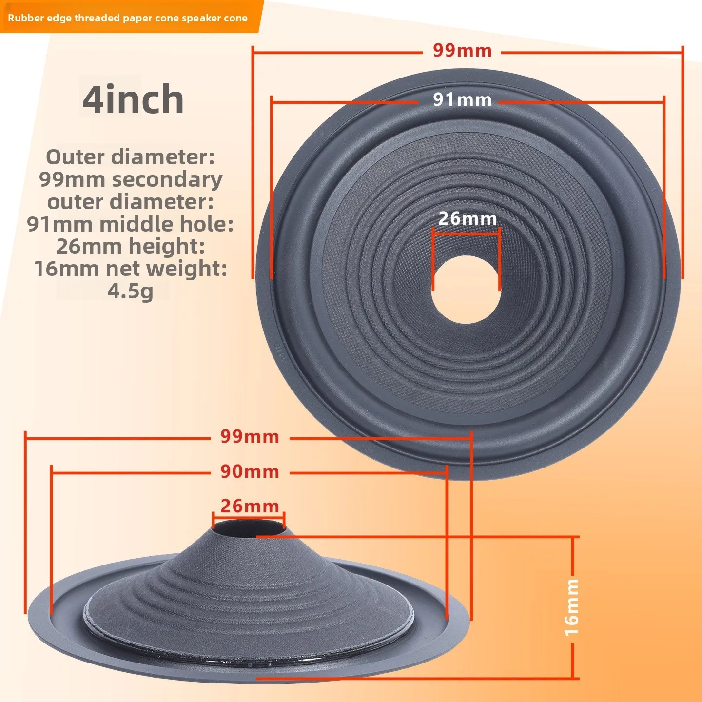 MW Audio 2PCS luidspreker papieren membraan 3"-18", zwarte stoffen rand HiFi woofer reparatie membraan