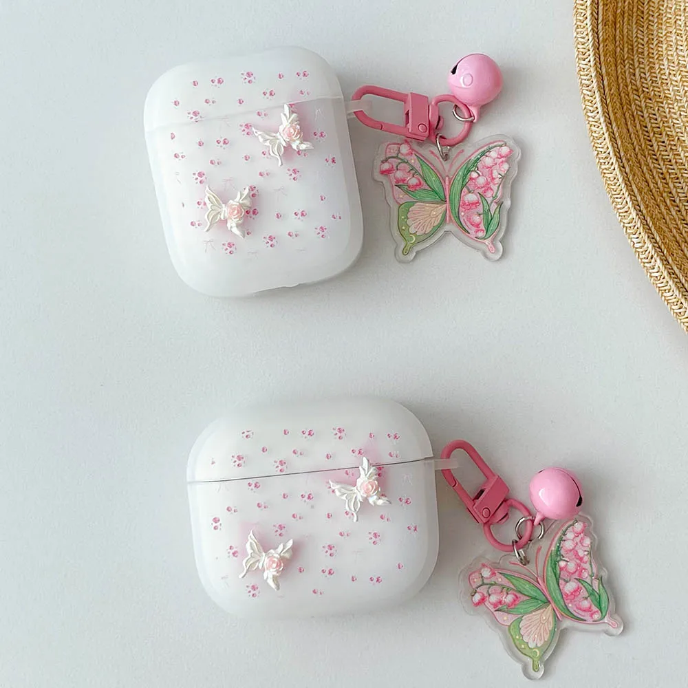 Corea Rosa Floreale 3D Farfalla Ciondolo Ornamento Caso per AirPods Pro 2 Opaco Auricolare Bluetooth Copertura Per Air Pods 1 2 3 Funda