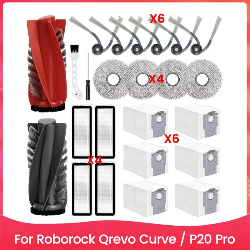 

WORTHOWN-For Roborock Qrevo Curve / P20 Pro Vacuum Cleaner Main Side Brushes HEPA Filters Mop Cloth Dust Bags Replacement Parts
