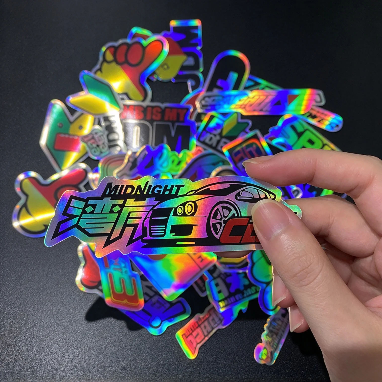 Laser Rainbow JDM Stickers Motorcycle Helmet Fuel Tank Decals Racing Car Bike Body Vinyl Logo Emblem Decor Accessories
