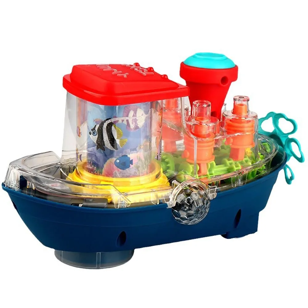 Transaprent Mechanical Gear Train Colorful Lights Multicolor Funny Engineering Vehicle Movable Luminous Mechanical Boat